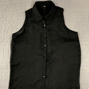 4/$15 Black Chiffon Blouse Women Small Sleeveless Button Up Sheer w Drape